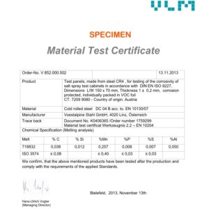 Éprouvettes acier CR4 de référence pour évaluation de la corrosivité des enceintes de corrosion